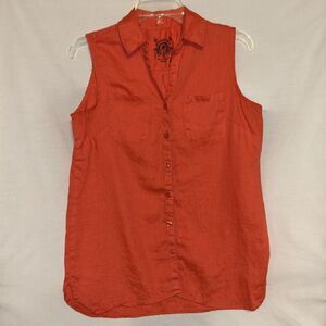 Islander Linen Sleeveless Shirt Womens Small Orange Tropical Resort Cruise Beach